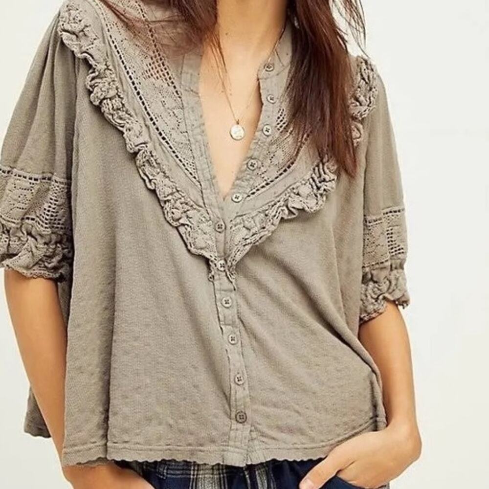 Free People Walk In The Park Ruffle Blouse